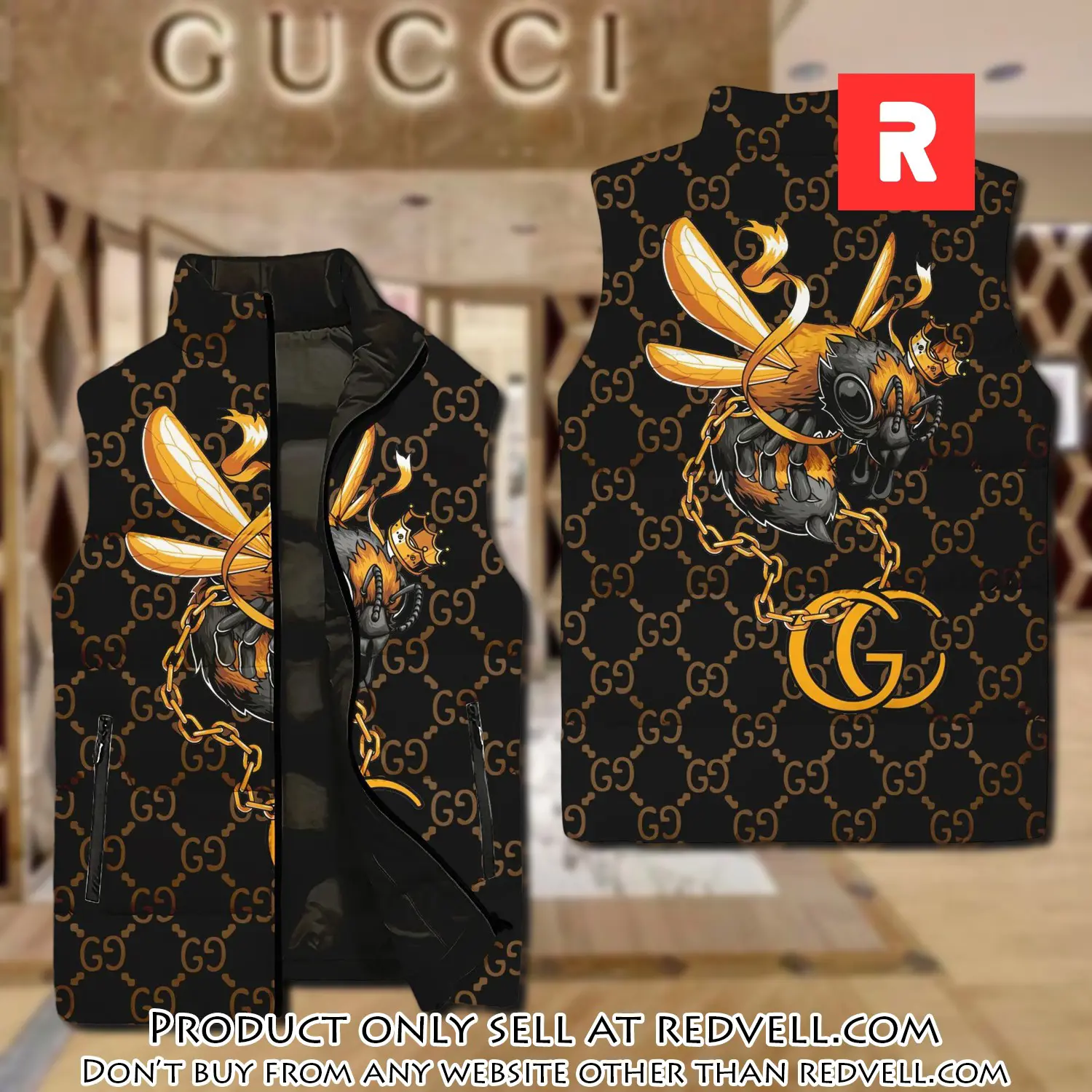 Gucci bee black type 2 luxury brand 3d sleeveless down jacket rv5338060